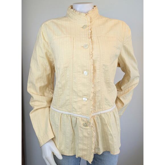 J.Jill Ruffled Neck Peplum Blazer Jacket Sz Large Tall Butter Yellow Cottagecore - Picture 4 of 12